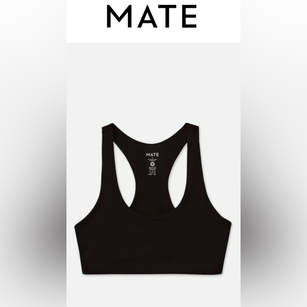 Mate the Label Organic Cotton Stretch Sports Bra, XSmall, Black 🏅NWT